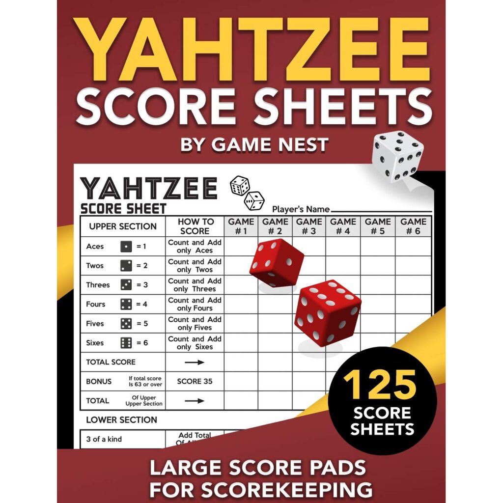 125 Tablas de puntuación para Yahtzee