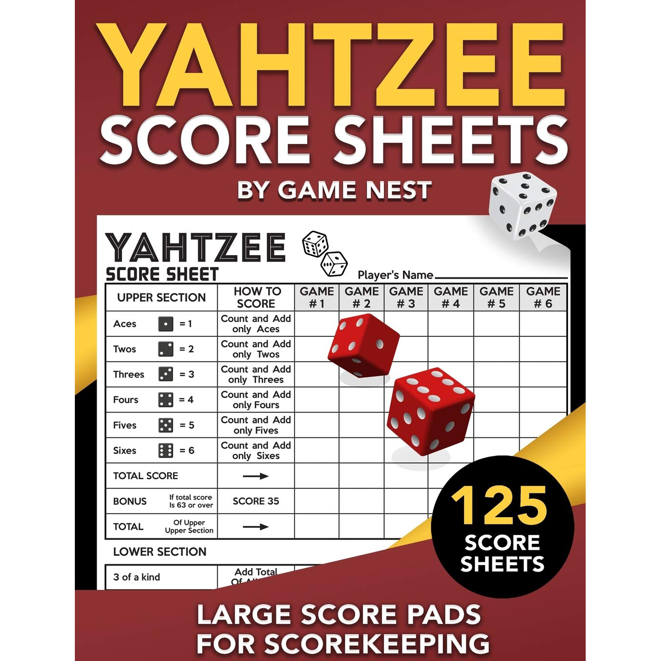 125 Tablas de puntuación para Yahtzee