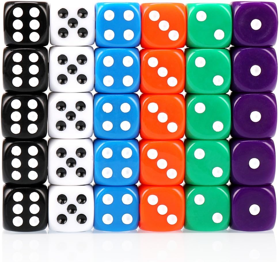 Set de Dados de 6 caras H&S de 16mm | 30 unidades de 6 colores opacos