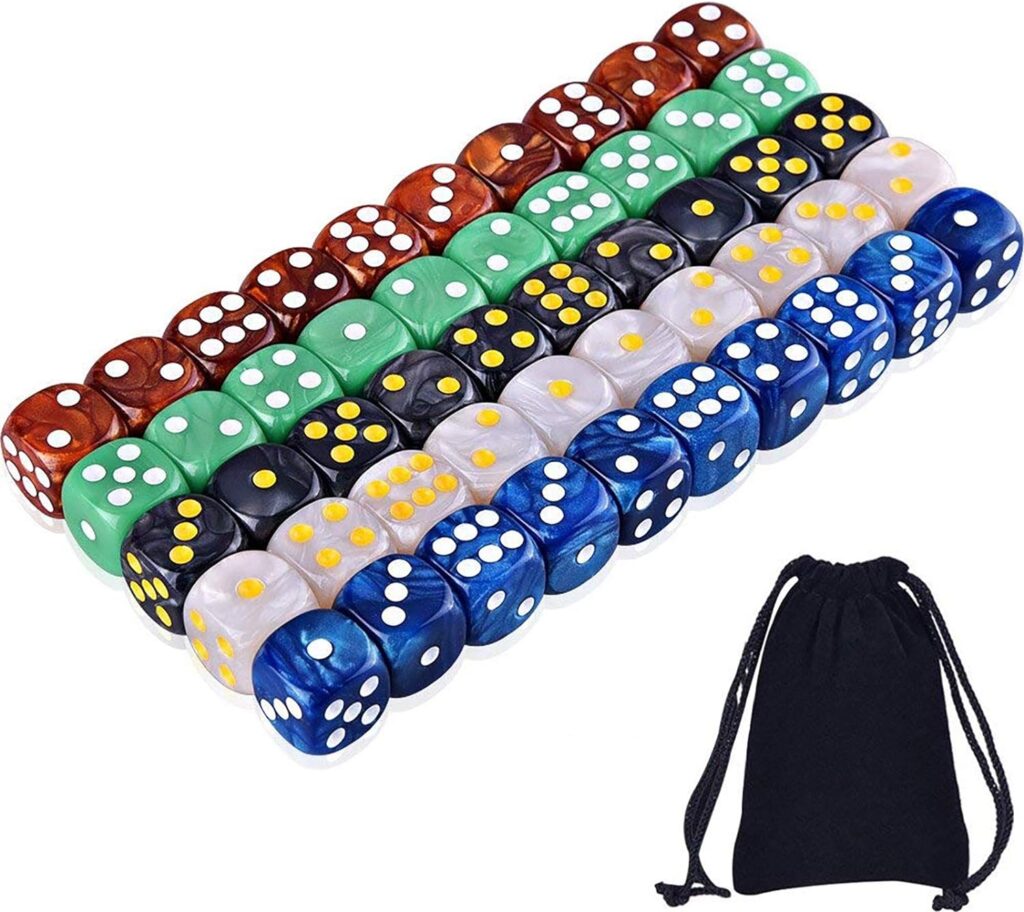 Bolsa de Dados de 6 caras de 16x16x16mm | 50 unidades de 5 colores perla