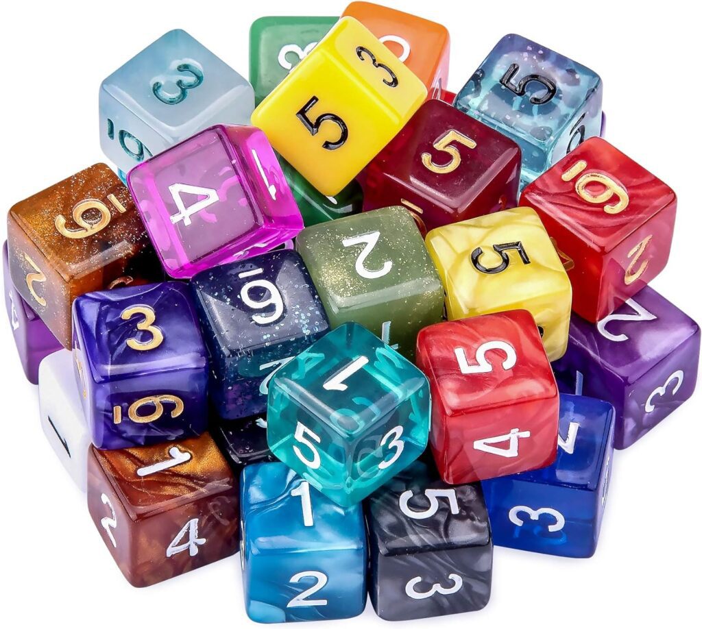 Set de Dados de 6 caras con números | 35 unidades de 35 colores distintos