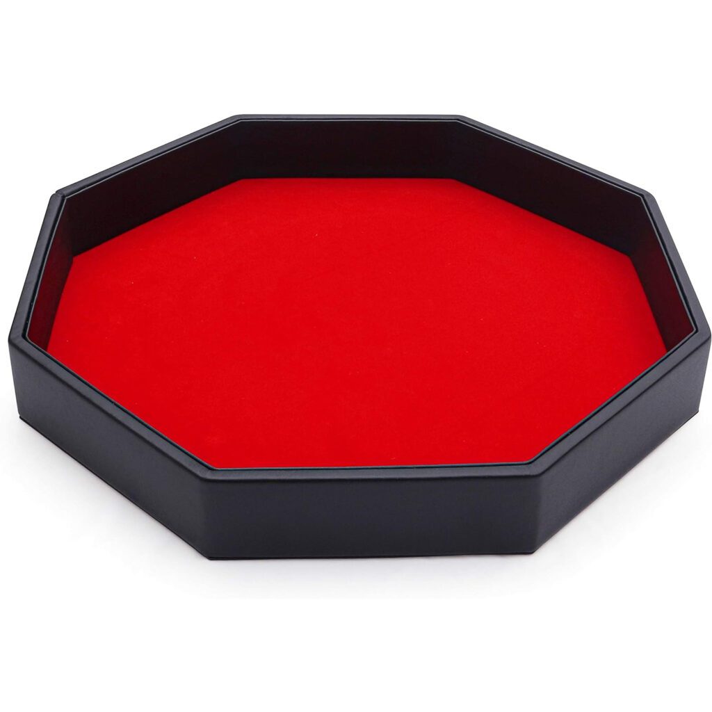 Bandeja octogonal de cuero sintetico con tapete rojo