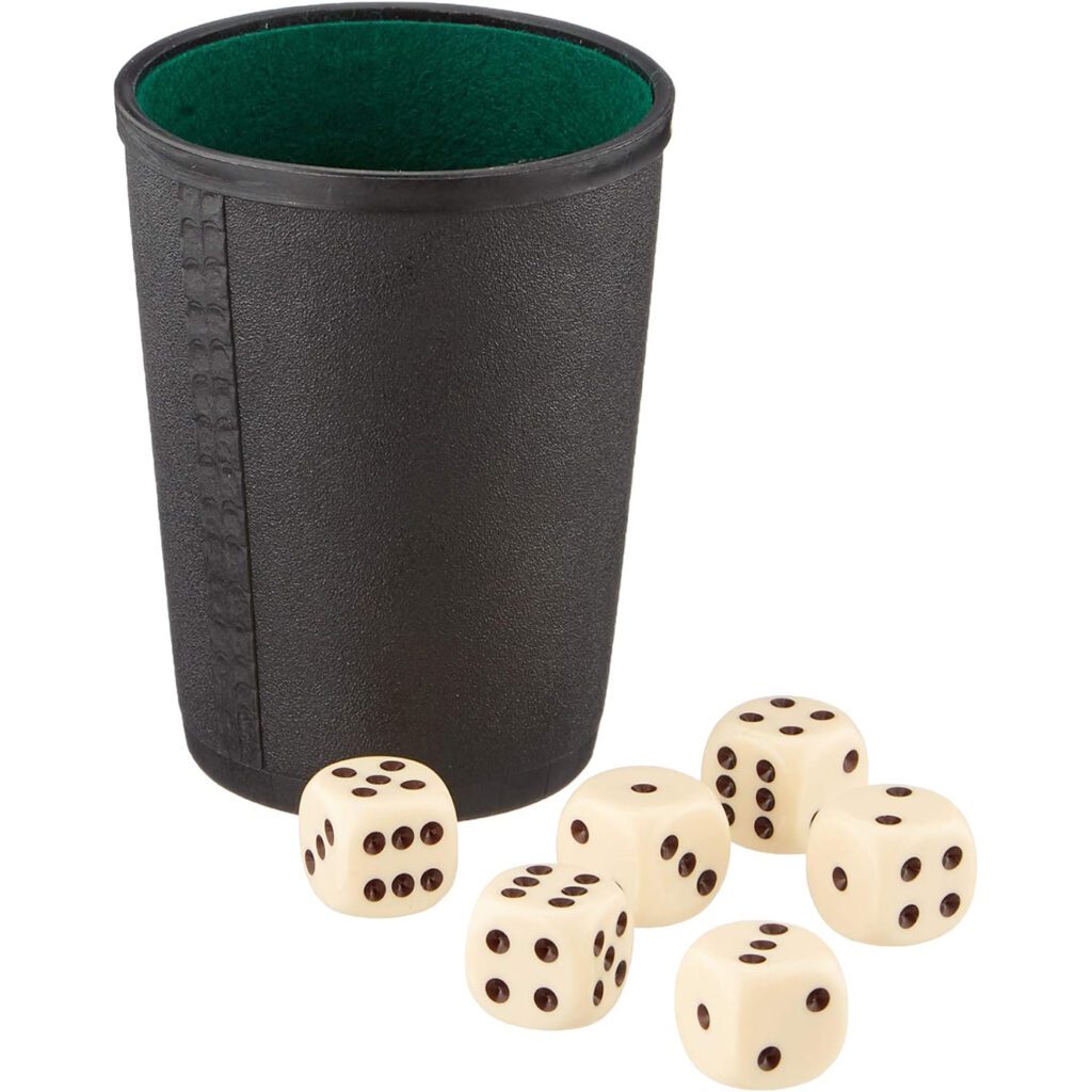 Cubilete mezclador con 6 dados de 6 caras