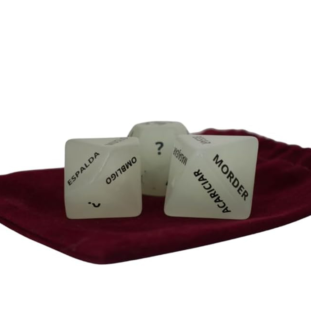 Pack de 3 Dados eróticos que brillan en la oscuridad en castellano