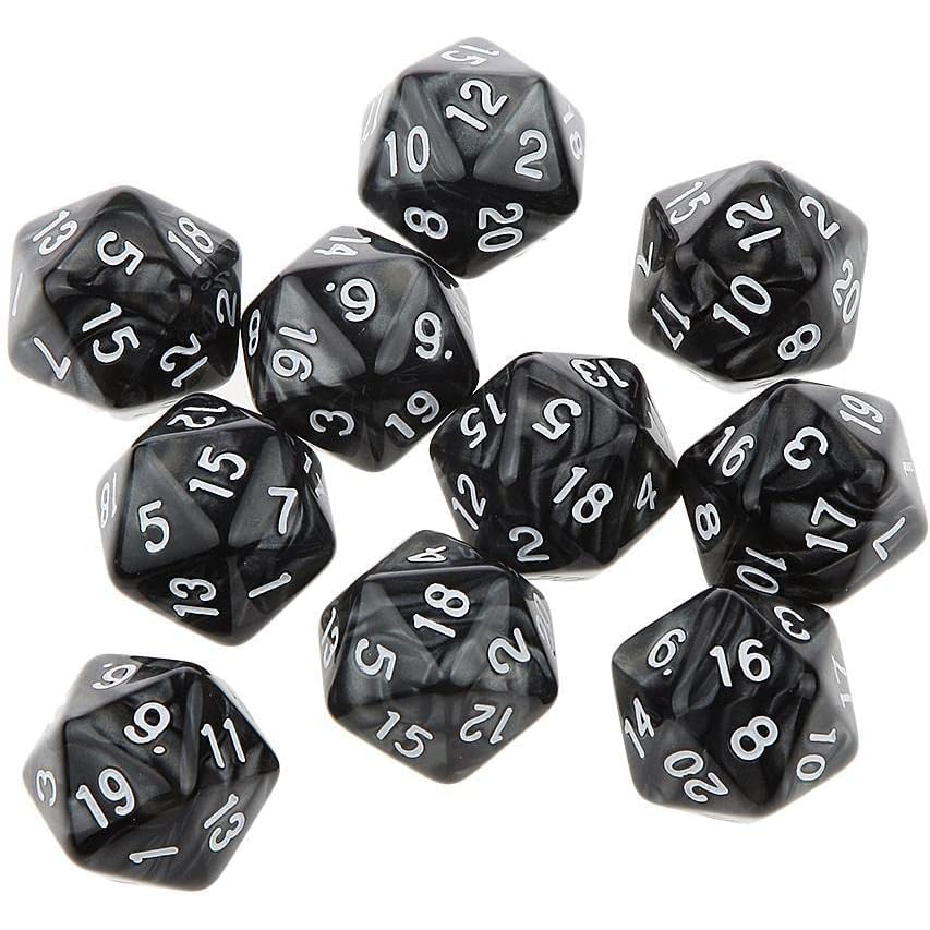 Set de 10 dados acrílicos D20 lados - mármol negro