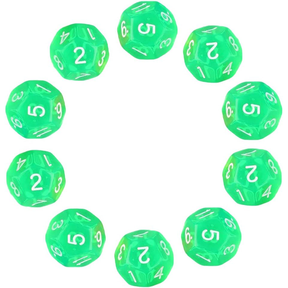 Set de 10 dados acrílicos de 12 caras - color Verde translucido