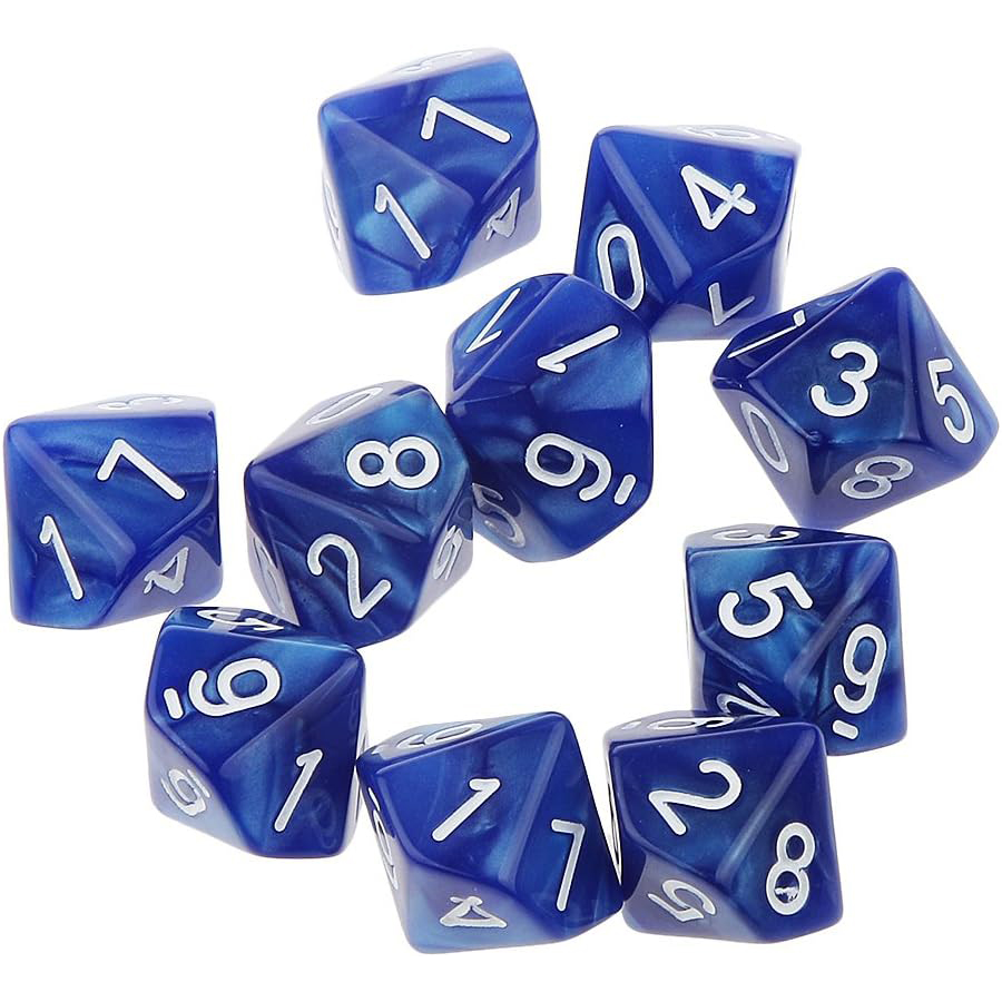 Set de 10 dados de 10 caras para juegos RPG y DND - mármol azul