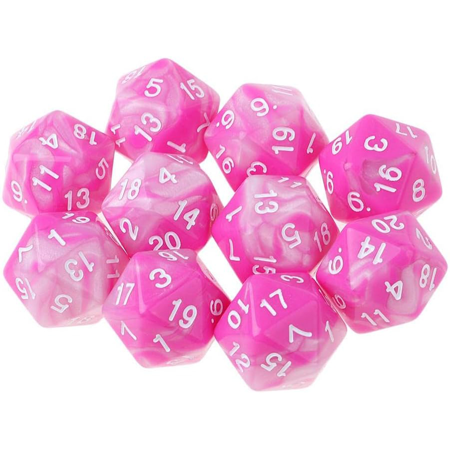 Set de 10 poliédros D20 lados - mármol rosa
