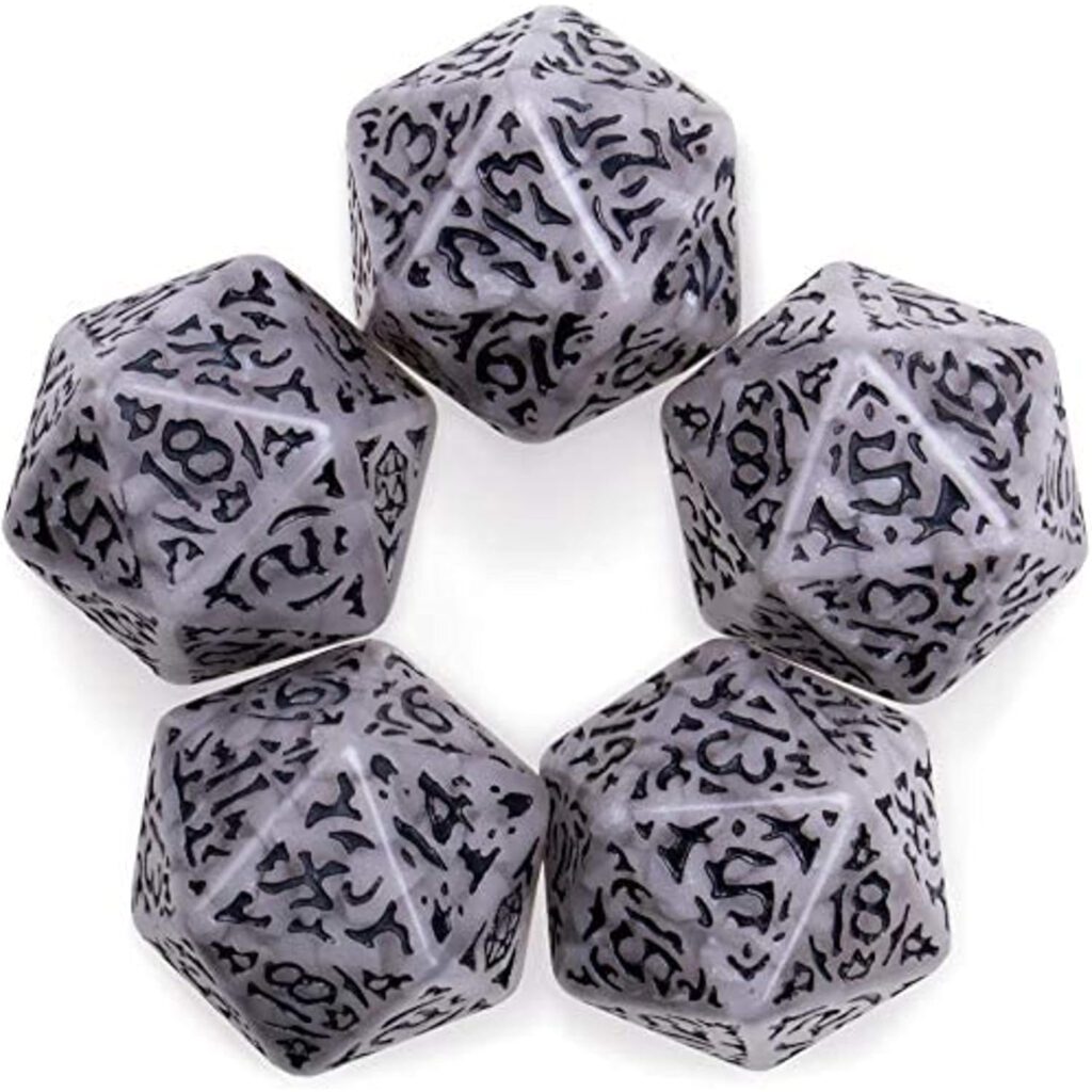 Set de 5 Dados poliédricos de veinte lados - acabado piedra sintética gris