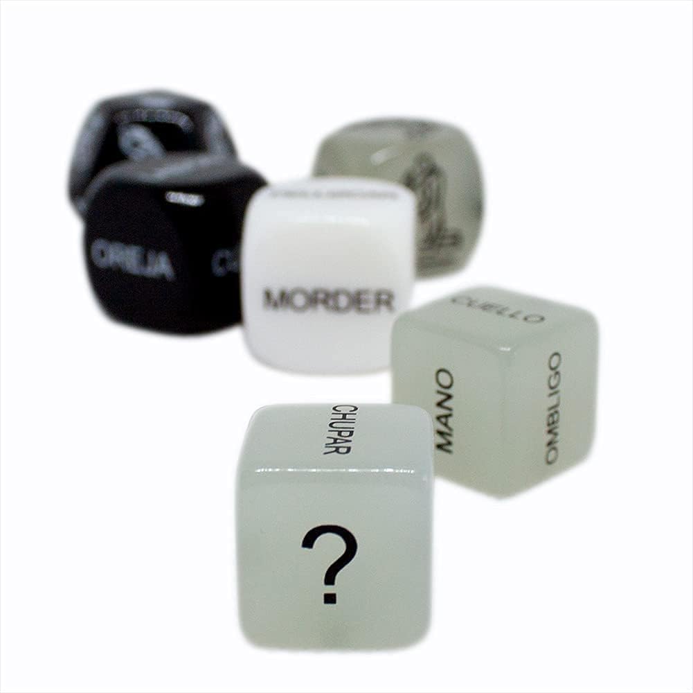 Set de 6 dados eróticos fluorescentes en español
