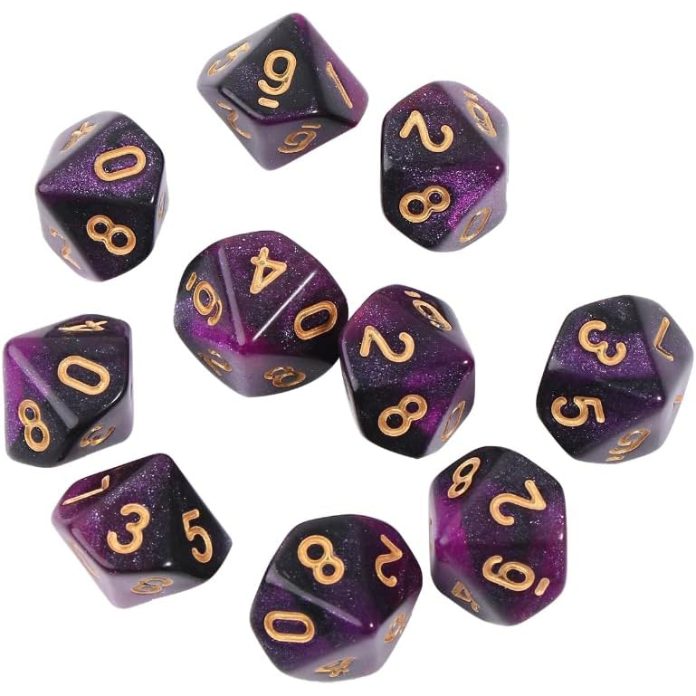 pack de 10 dados de rol de 10 caras opacos con brillantes