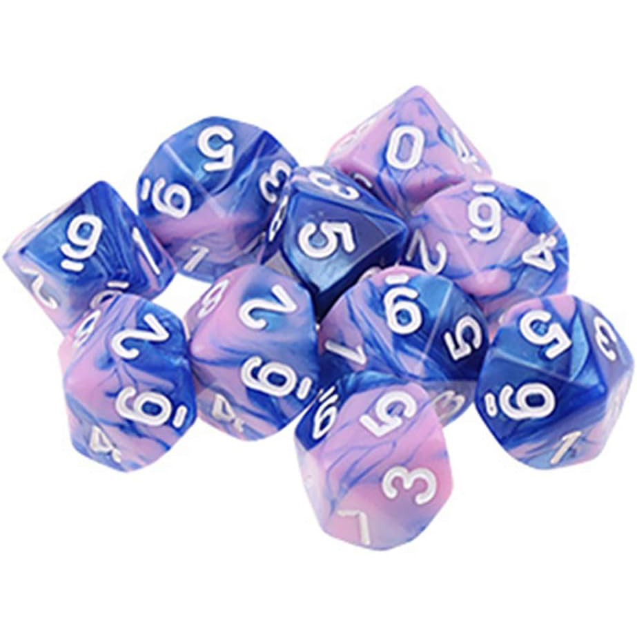 set de 10 dados poliédricos de 10 caras - azul y violeta